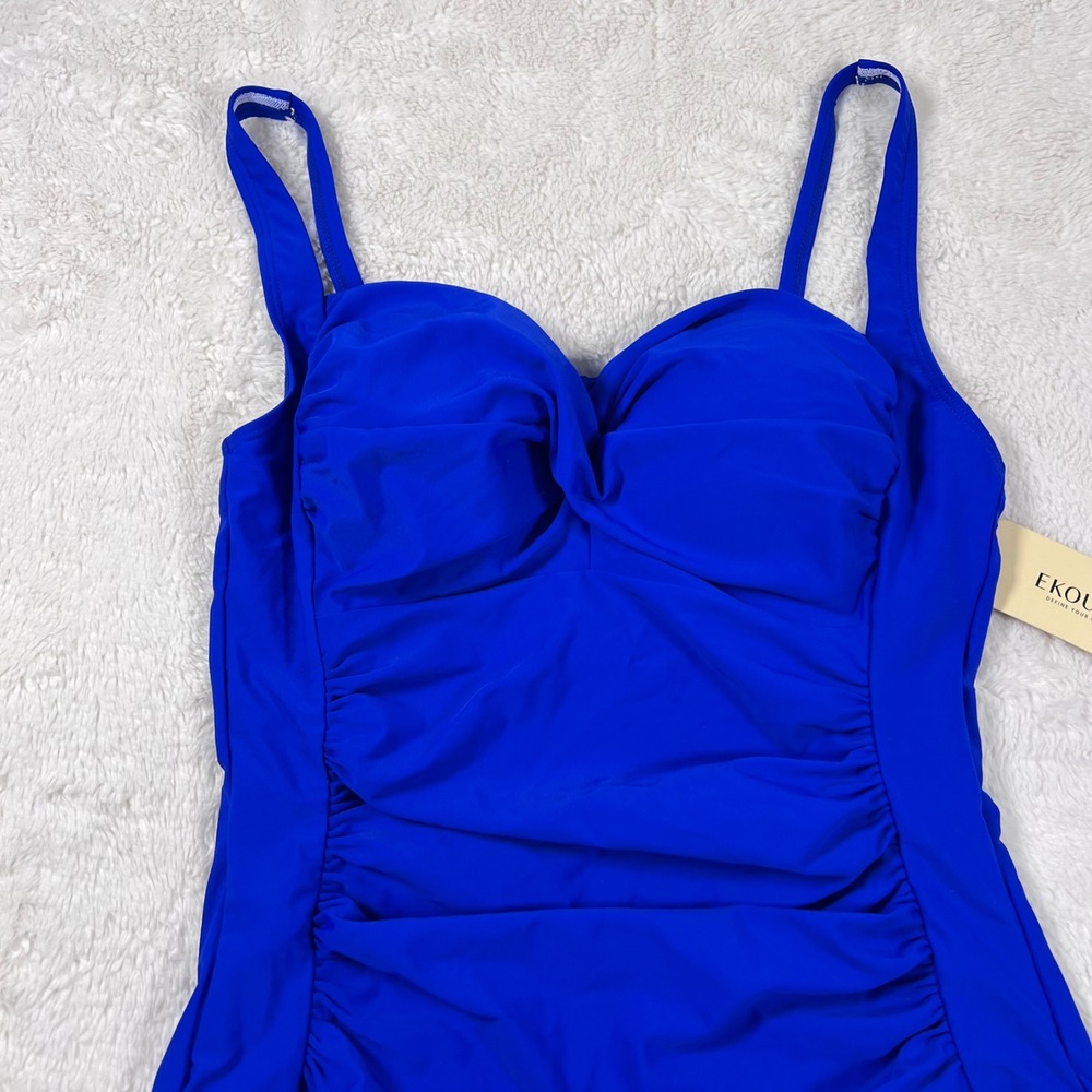 Ekouaer Womens Royal Blue Ruched One Piece Swimsuit Padded Sweetheart Size L NEW - Picture 4 of 11
